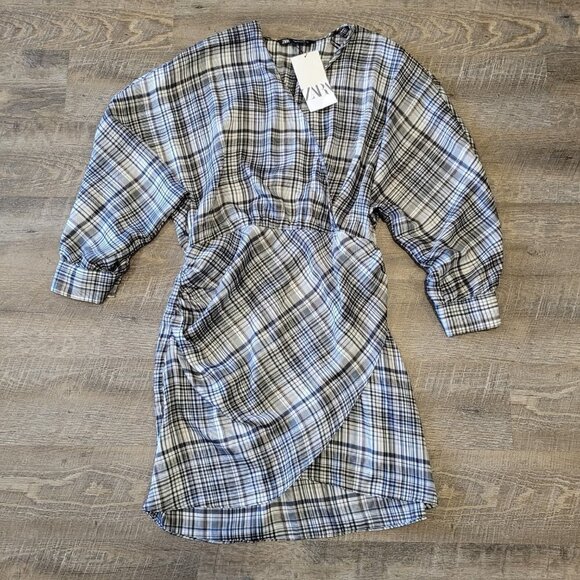 NWT ZARA | Plaid Satin Effect Dress | Sz. L - Picture 4 of 8